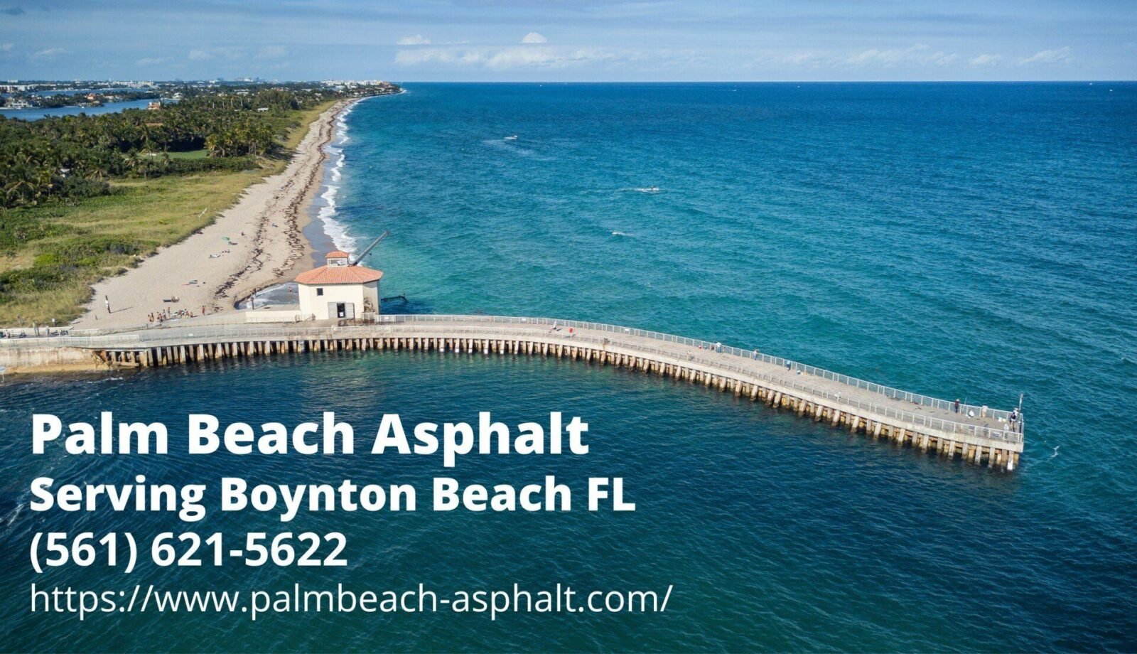aerial view of Boynton Beach and text by Palm Beach Asphalt - an asphalt company serving Boynton Beach, FL