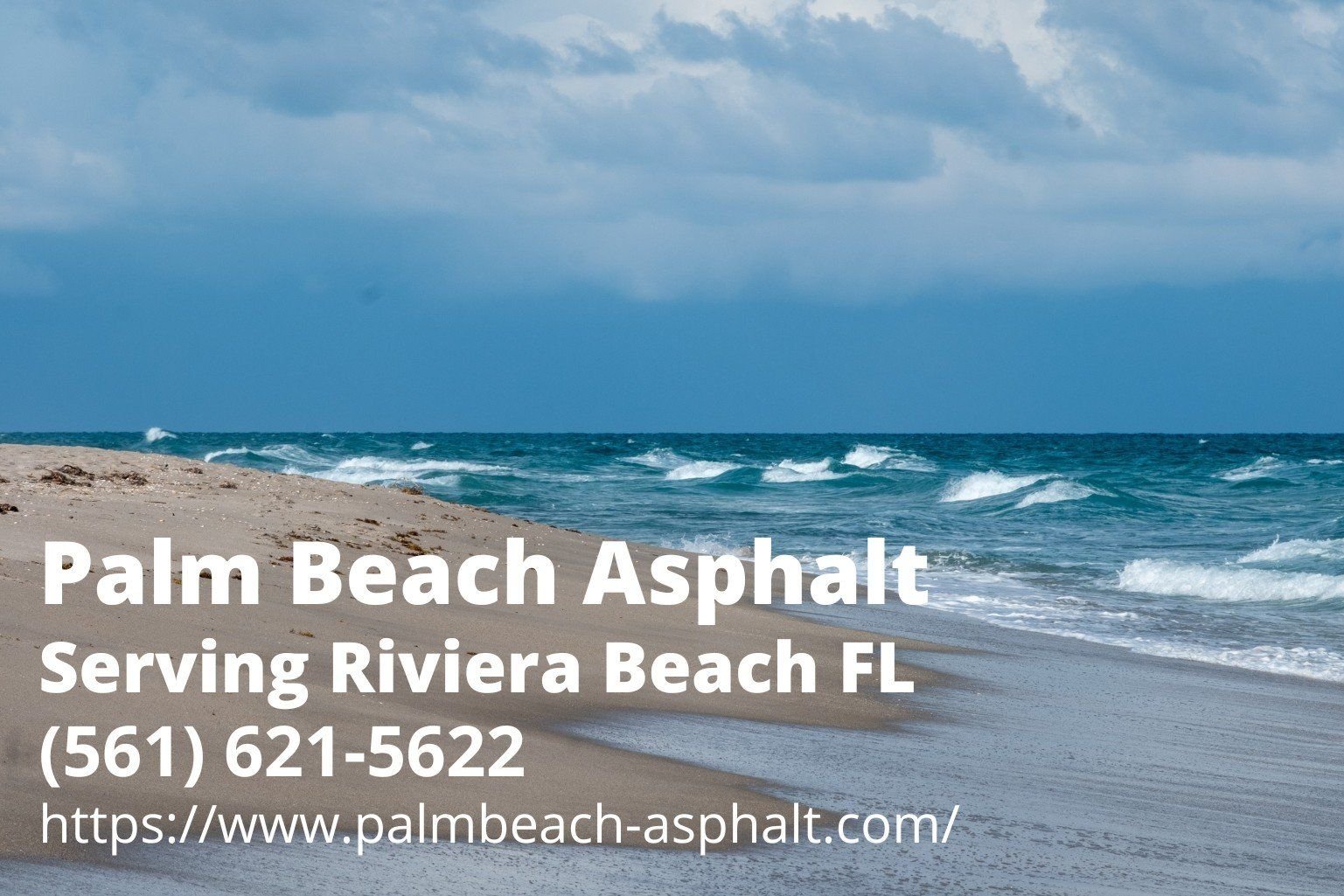 Riviera Beach at daytime with the business info of Palm Beach Asphalt